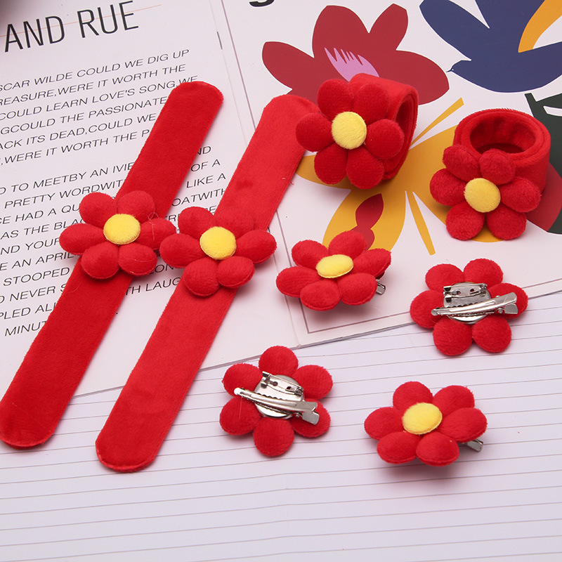 Kindergarten small red flower snap circle children's brooch hairpin net red girl flower cute creative hand loop hair band full figure