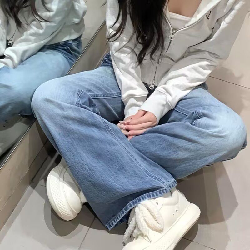 Retro American design style jeans for women, flared straight leg, new loose and slimming skinny skinny floor-length pants for chubby girls Specification image