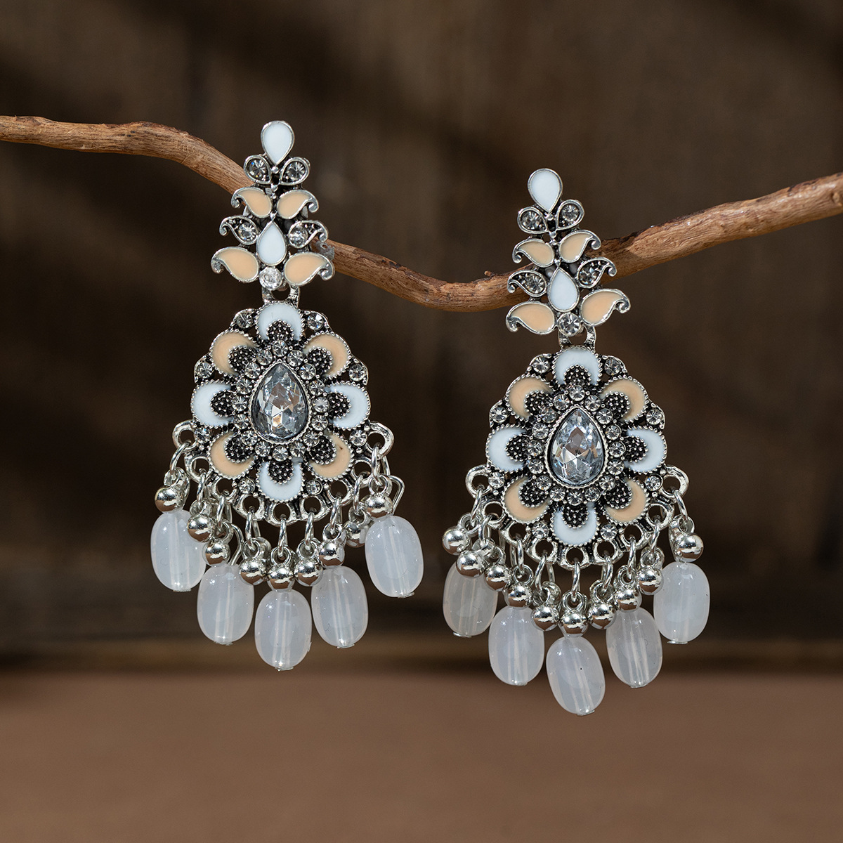 New Bohemian tassel earrings with a European and American retro style, long painted bead earrings with a ethnic style for women details Picture