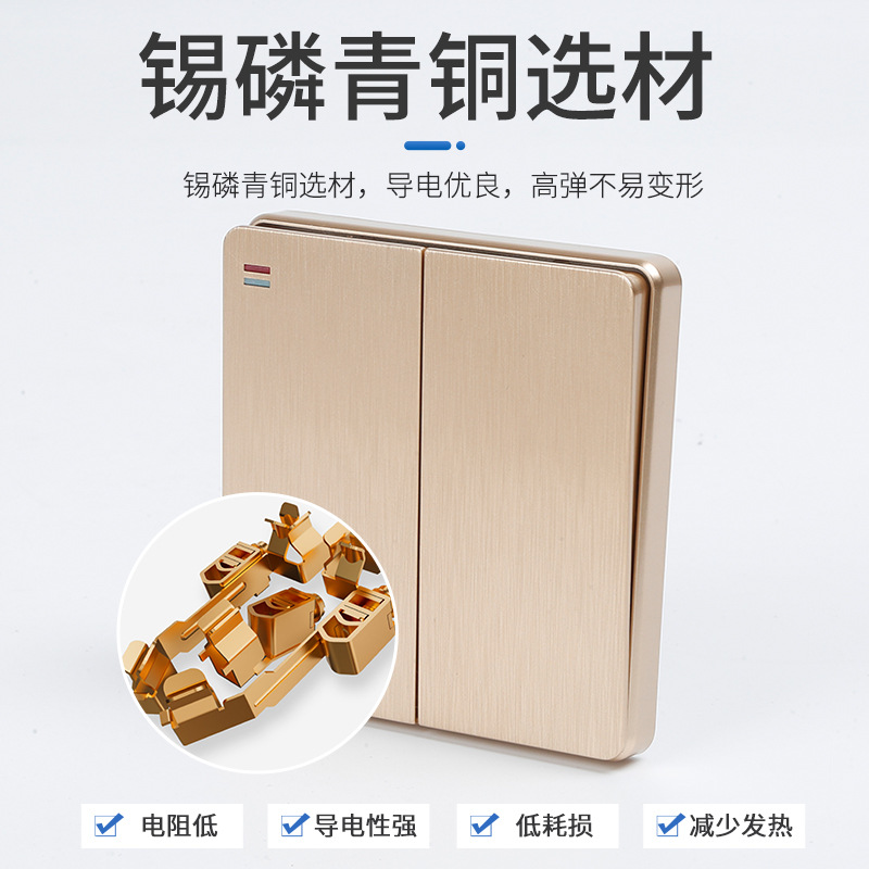 S6 Gold Big Panel Socket Switch Wholesale 86 Panel Five-Hole Wholesale Southeast Asia, Middle East And Africa Exports Specification drawing