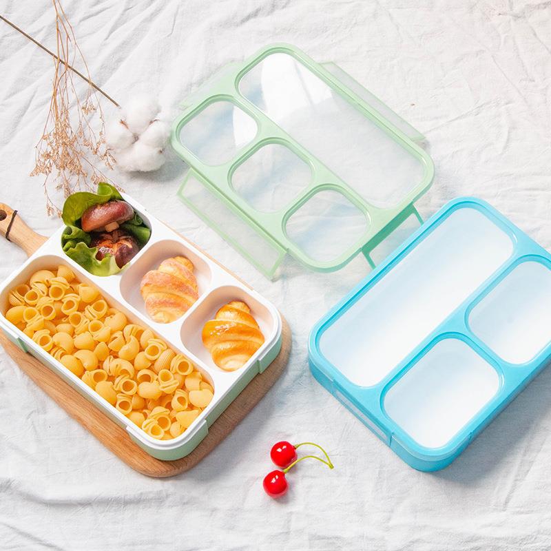 Grid energy bento box Ultra-thin fast food box slim lunch box Compartments sealed plastic lunch box simple fashion