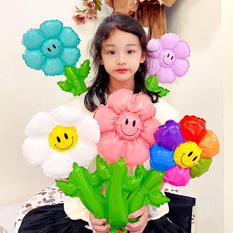 Teachers' Day Gift Qixi Small Daisy Hand Flower Simulation Flower Aluminum Film Balloon Gift Birthday Scene To Push The Balloon details Picture