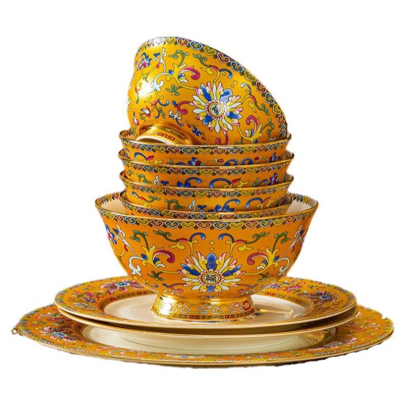 Set of bowls and plates for home use, Jingdezhen ceramic tableware, bone China, light luxury and high-end feel, Qulangcai Qiao Qian Xi Xi bowls and plates Item Picture