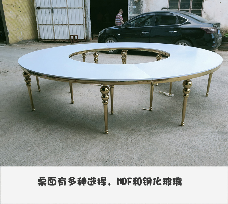 星辰厂家供应不锈钢欧式婚庆餐桌 酒店宴会桌钢化玻璃圆形桌子批发