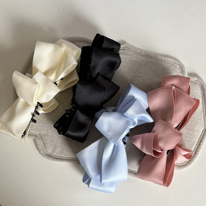 Korean-style black satin bow banana clip, women's back head claw clip, ponytail clip, vertical clip, hair accessory, hairpin, hair accessory Specification image