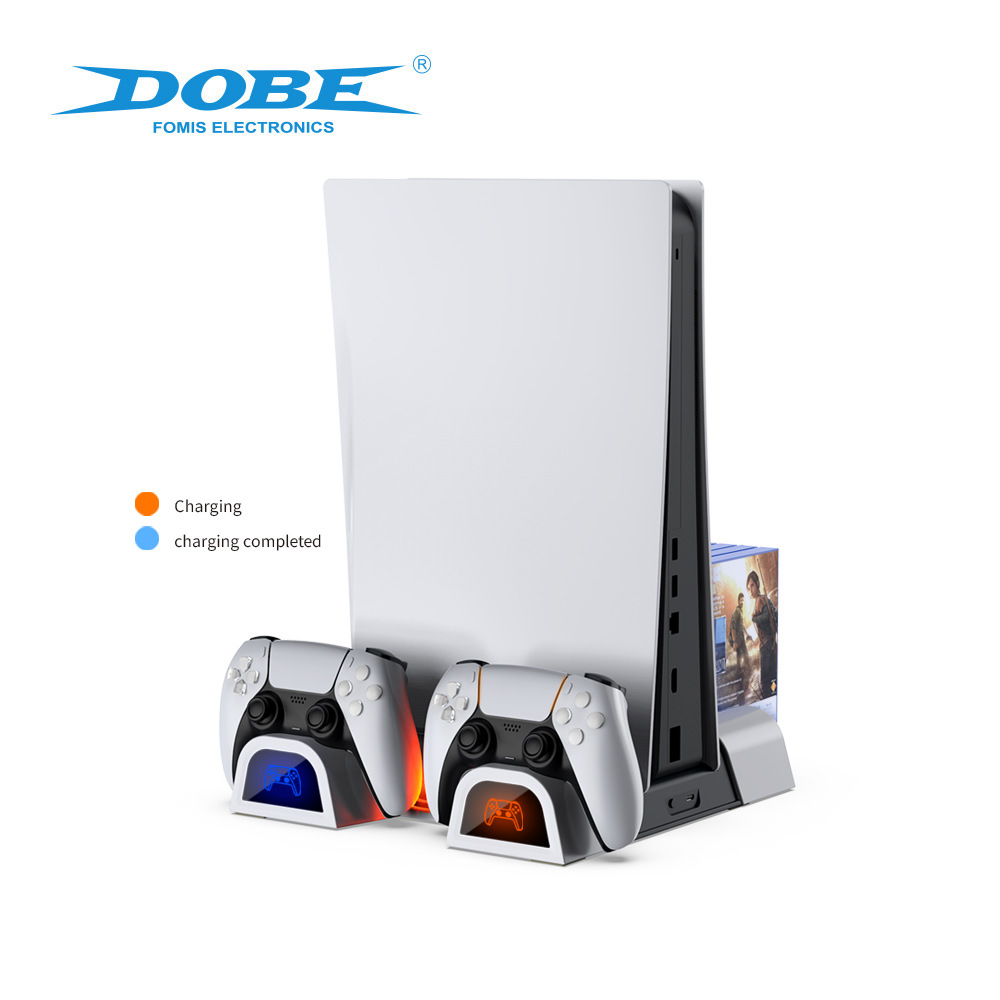Factory direct sales, cross-border foreign trade, high-quality DOBE PS5 console cooling stand, game controller dual-seat charger, console base, multi-functional disc storage rack details Picture