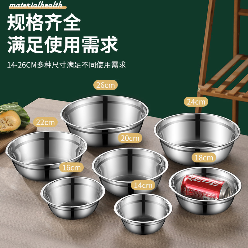 304 stainless steel round plate thickened and deepened, household vegetable plates, soup bowls, multi-purpose plates, dinner plates, tableware, soup basins and trays