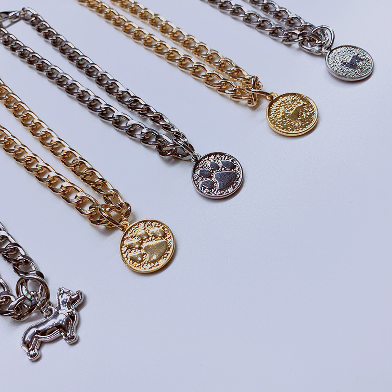 Cross-border dog necklace accessories Small, medium and large dog tag pet collar Large gold chain pearl dog chain cat accessories