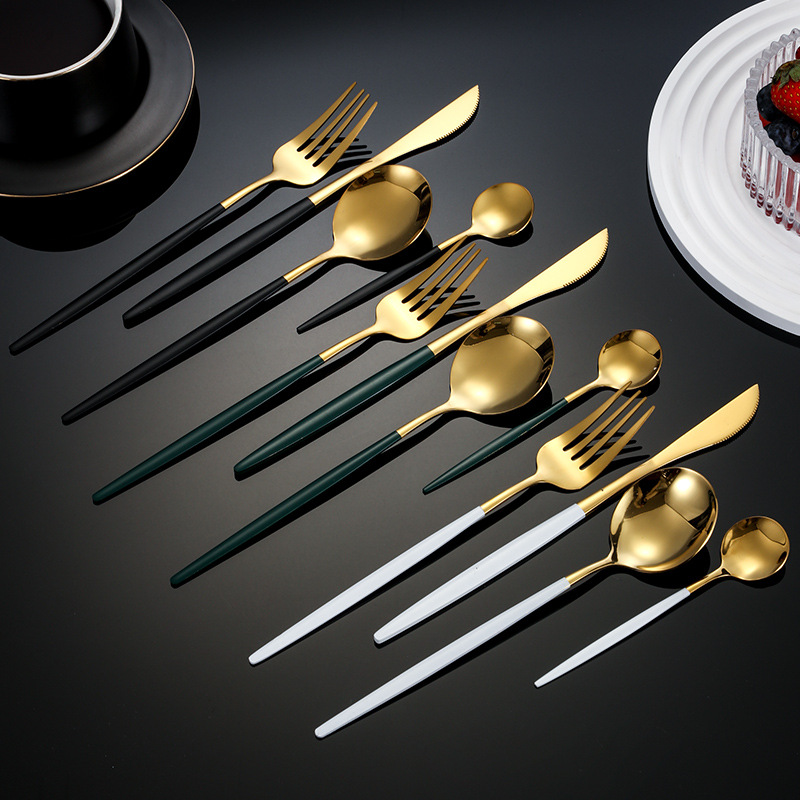 跨境亚马逊不锈钢葡萄牙餐具刀叉勺四主件牛排刀叉勺西餐套装餐具