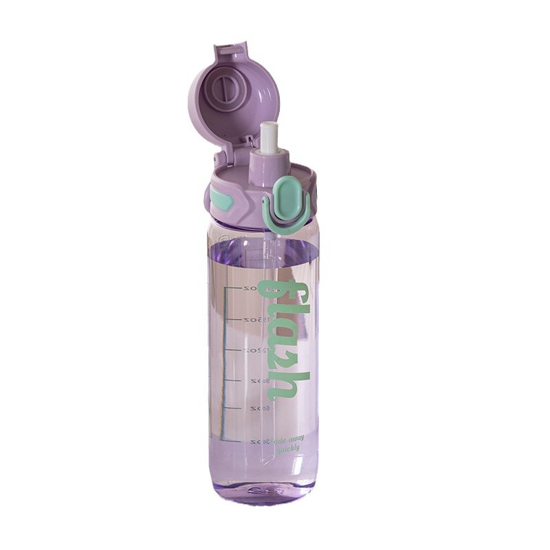 Summer outdoor fitness anti-drop water bottle for male and female students with scale, trendy sports straw cup, simple and portable water cup Item Picture