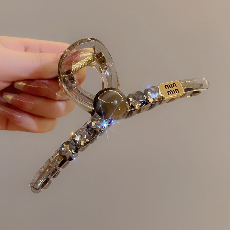 High-end tea-colored crystal hair clips for women, large shark clips for large hair volume at the back of the head, elegant updo, hair grabbler headwear