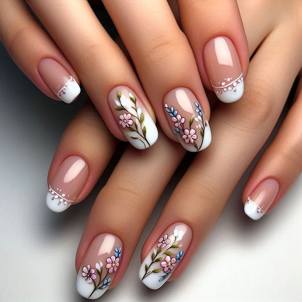 Wholesale of simple flower-shaped nail nails, white edge French nail patches, cross-border bestsellers, whitening wearable nails