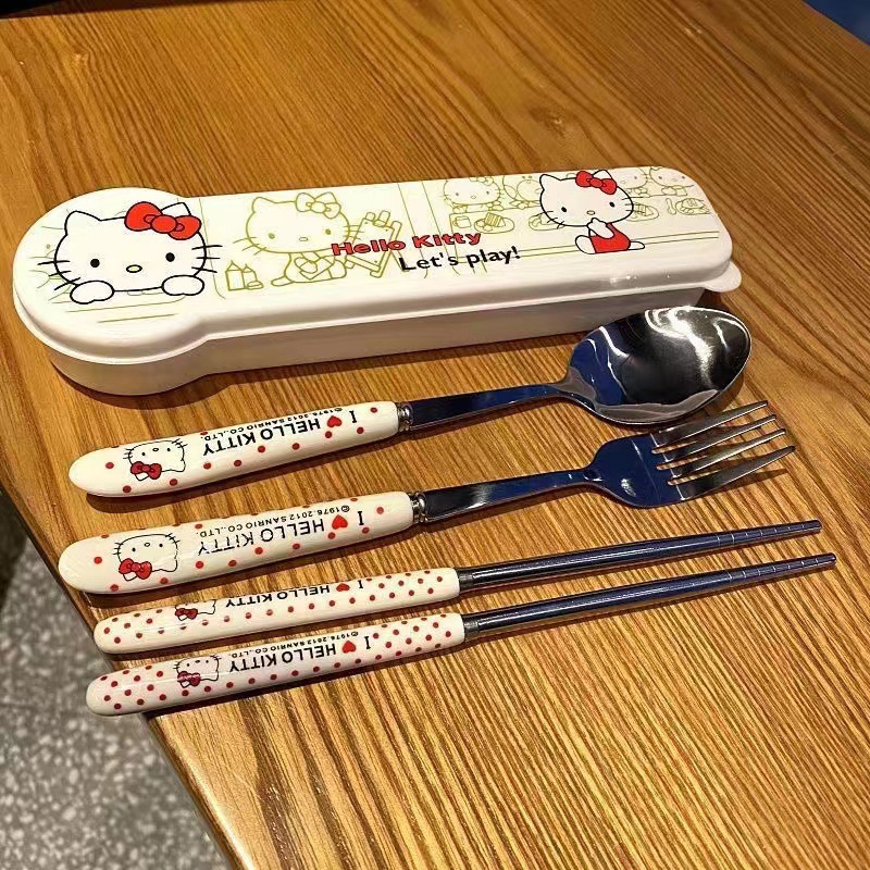 Cute High Appearance Level Chopsticks Spoon Set Office Workers With Meals Students Portable Travel Out Three-Piece Tableware Set details Picture