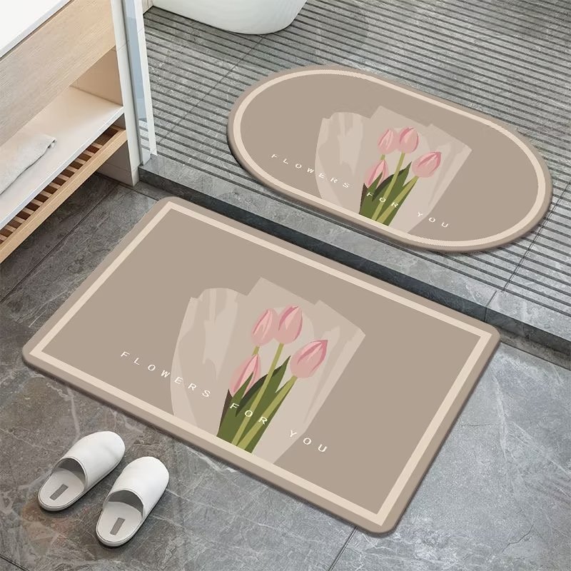 甜美花朵硅藻泥地毯吸水地垫浴室易干脚垫卫生间可手洗防滑垫门垫详情图3