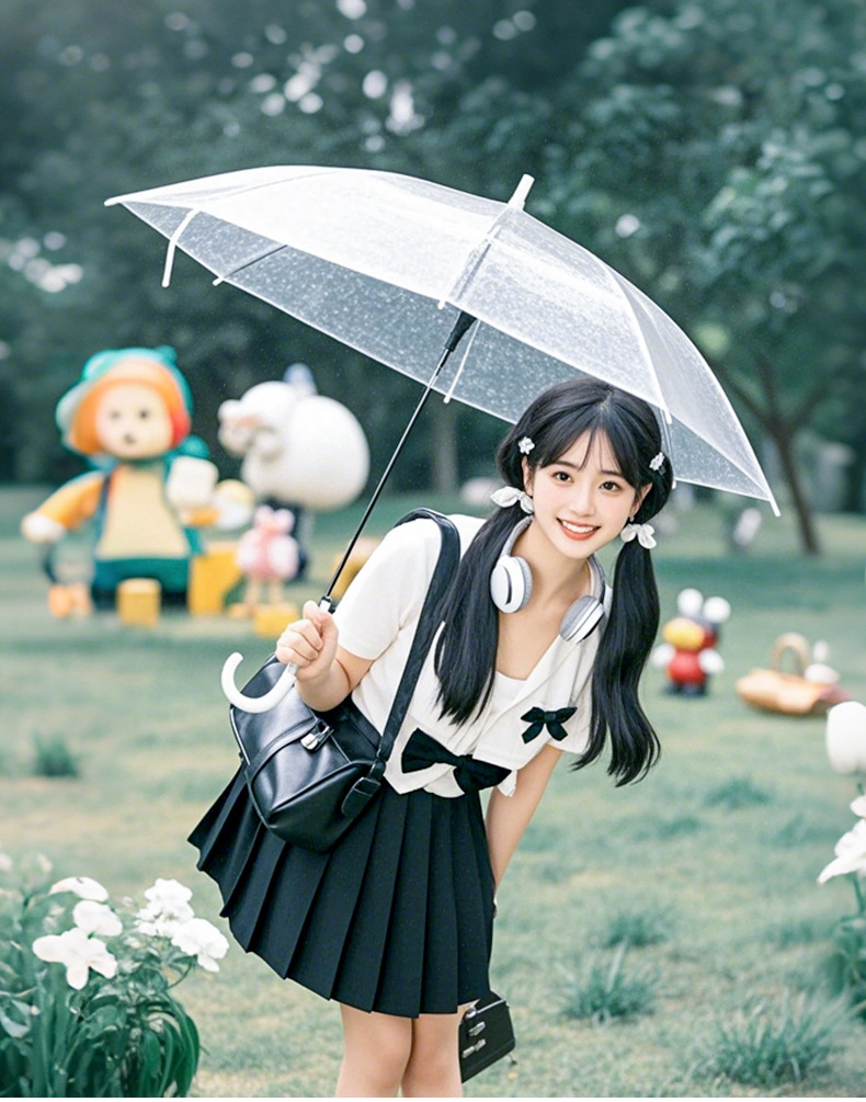 16骨透明雨伞长柄大号双人女白色网红雨伞自动结实加大折叠纯色伞详情7