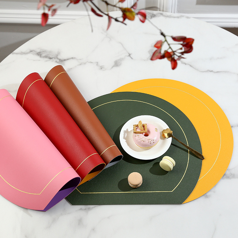 现货半圆形皮革餐垫隔热垫家居双面使用餐桌垫酒店西餐垫餐具垫子
