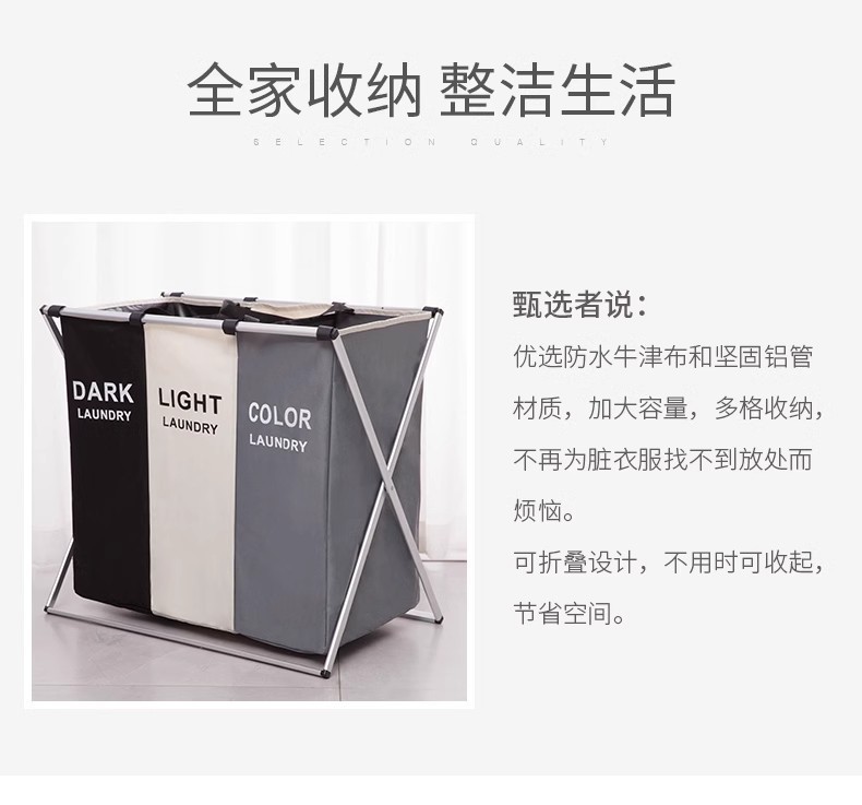 铝管脏衣篮牛津布可折叠脏衣框手提脏衣服置物收纳篮防水脏衣篓详情2