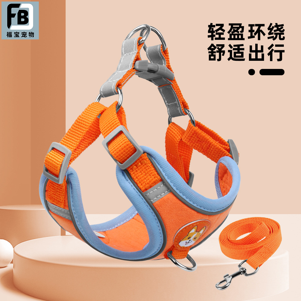 Wholesale of pet chest-back strap, vest, reflective dog leash, breathable cat leash and pet supplies