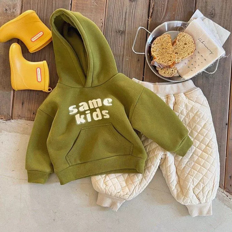 In 2025, boys' thickened and fleece hooded sweatshirt for autumn and winter, girls' baby stylish Korean-style warm top for children Specification image