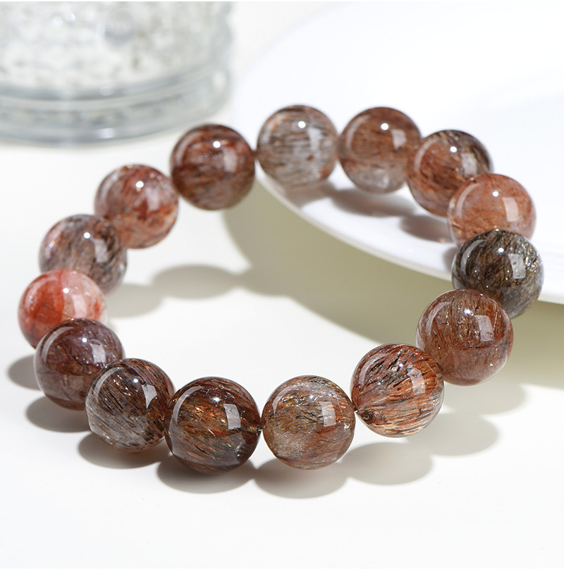 久雅水晶 天然黑金超七圈手链 黑色钛晶超七手链圆珠手串 批发详情23