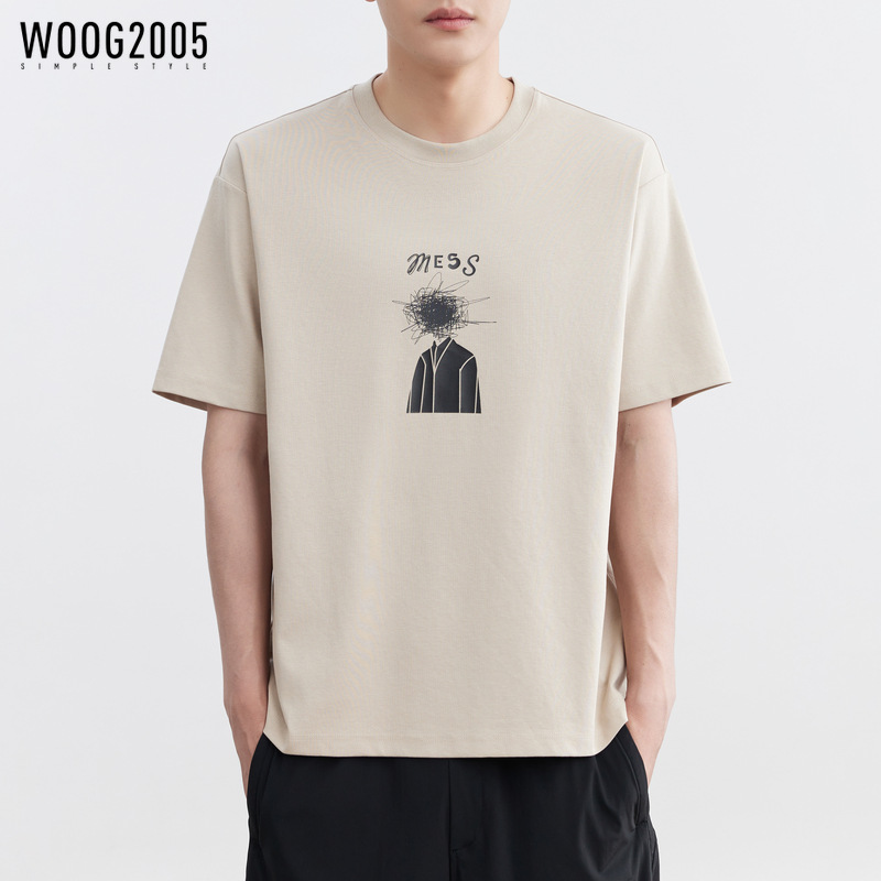 Quick-drying ice silk cotton round-neck cool printed short-sleeved T-shirt for men 2024 Summer new breathable silky half-sleeved T-shirt