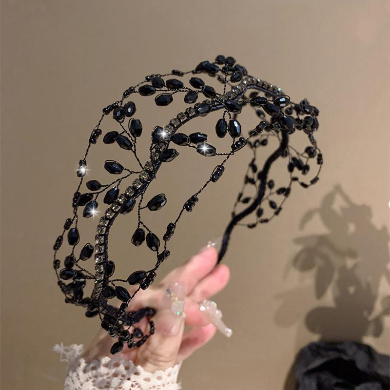轻奢高级感优雅水晶树枝发箍黑色气质时尚头箍欧美婚礼新娘发饰品