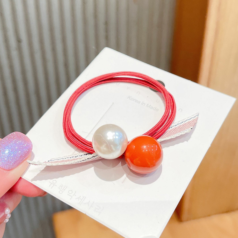 Korean Version Of Spring Beads Pearl Hair Band Streamer Hair Rope Adult Leather Band High Elastic Ponytail Leather Set Fashion Hair Rope Application Scenario