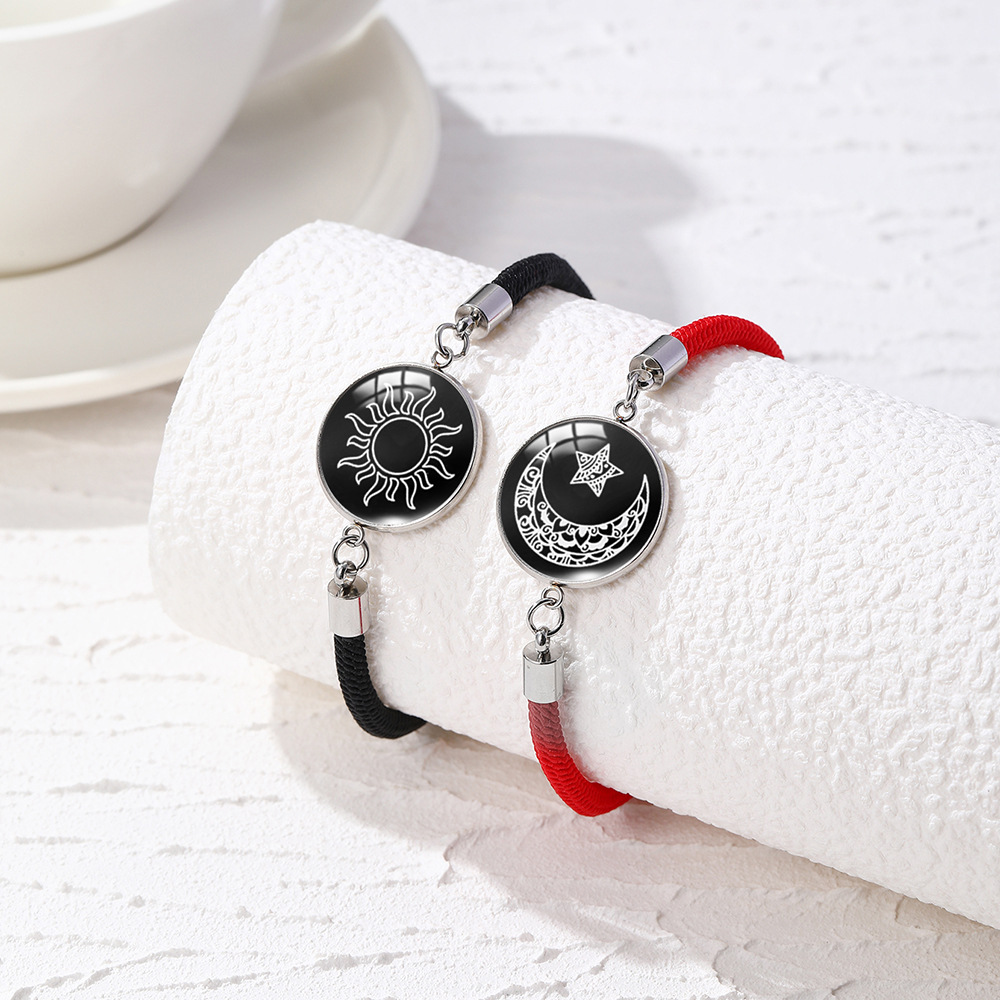 Cross-border 2024 Sun Moon lovers stainless steel time Gemstone woven bracelet Valentine's Day couple bracelet Moon bracelet full figure
