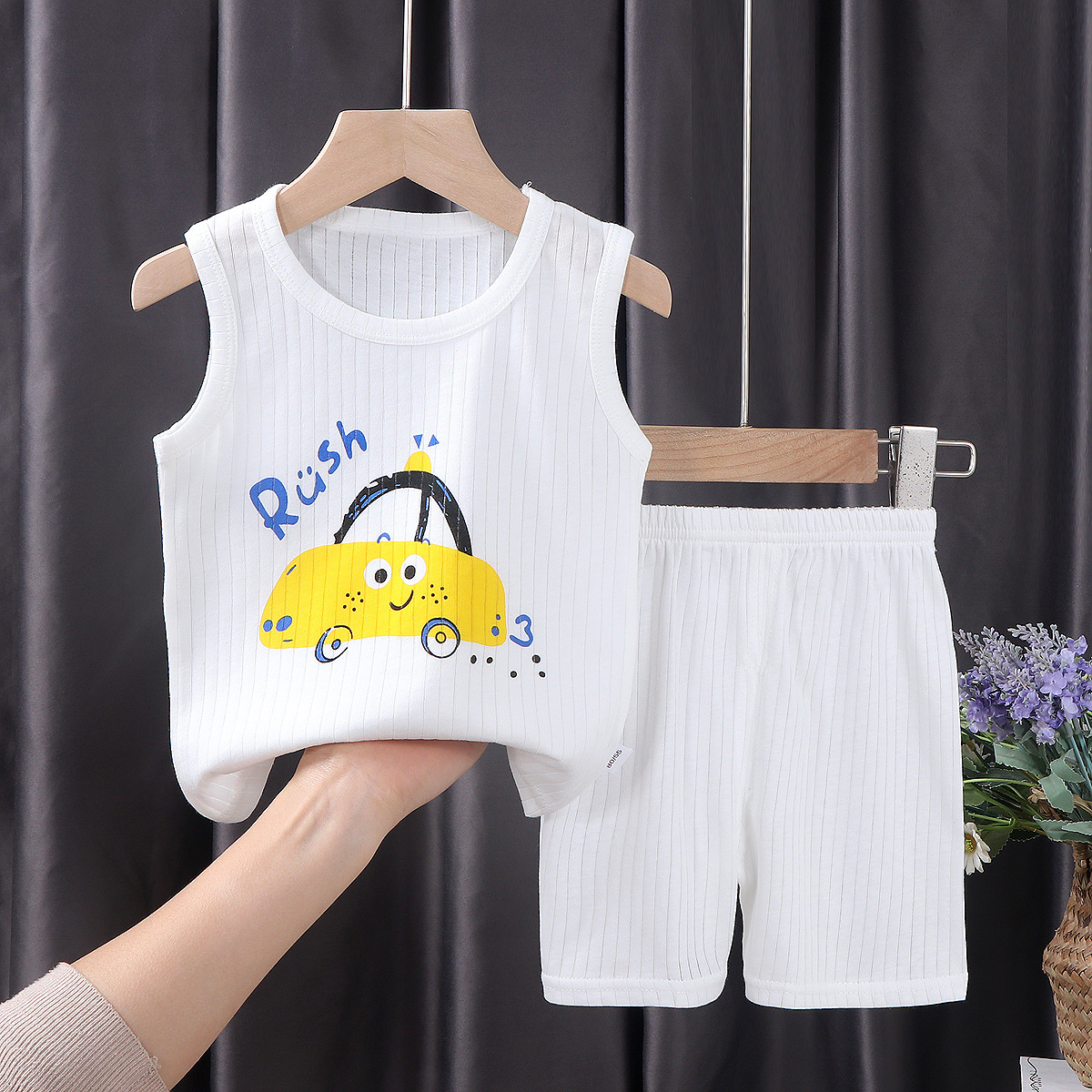 2022 New Children's Class a sleeveless T-shirt, baby boys' and girls' shorts, baby pure cotton vest set, summer children's clothing Application Scenario