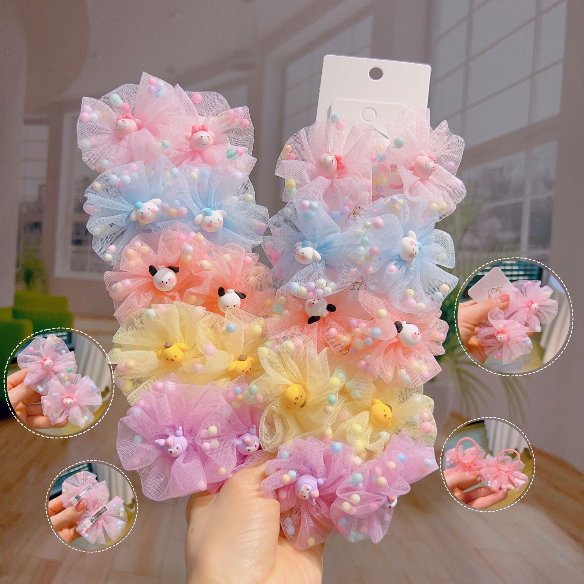 Children's Hair Accessories Cute Yarn Flower Hair Clip Scrunchie Little Girl Bangs Clip Cartoon Pacha Dog Leather Band Baby Headdress