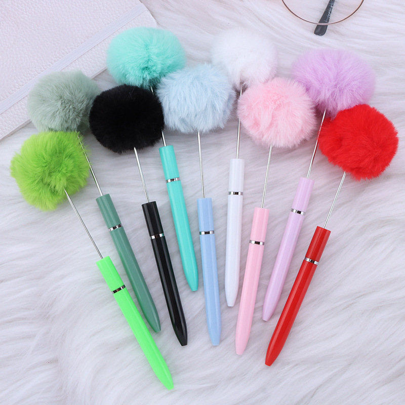 Diy Plush Plastic Beaded Pen Cute Girly Heart Hairball Ball Pen Furry Gift Pen Beaded Ball Pen details Picture