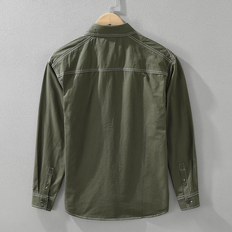 7299 Men's Japanese-style workwear long-sleeved shirt, fashionable and versatile men's casual and artistic loose top, one-piece consignment details Picture