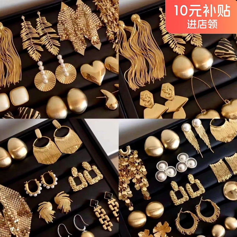 银针中古圆形花朵流苏耳环欧美复古金属感耳钉气质轻奢耳饰批发女