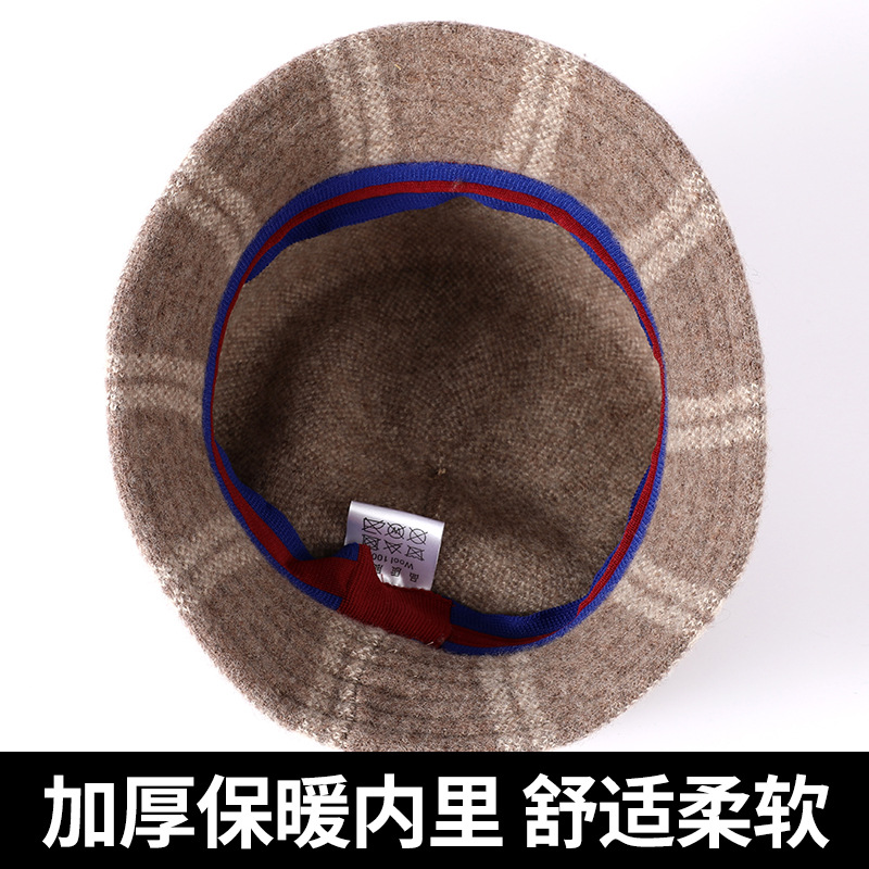100% Quality Wool Basin Hat Women's Autumn-Winter Vintage Beret Checked Octagon Hat Warm Fisherman's Hat details Picture