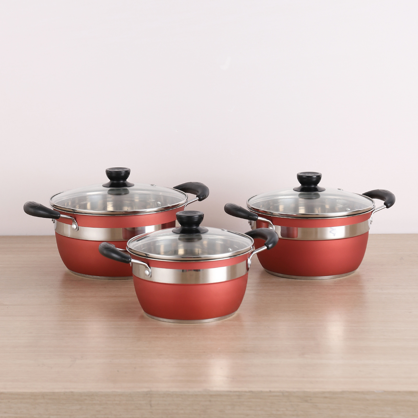 Amazon stainless steel 6-piece pot set for export supply, double-bottom soup pot, milk pot and frying plate combination pot set