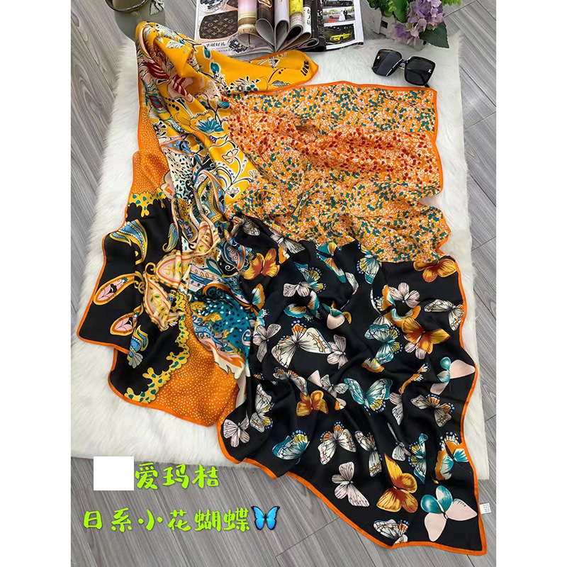 A new 140 large square scarf and silk scarf for women, a fashionable spring and summer neckerchief, scarf, neck protection, stylish and motherly style scarf and shawl