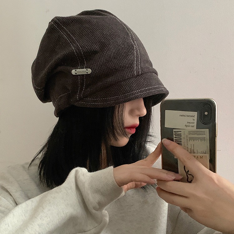 韩系慵懒风堆堆帽女冷帽秋冬季时尚百搭小众大头围显脸小包头帽子