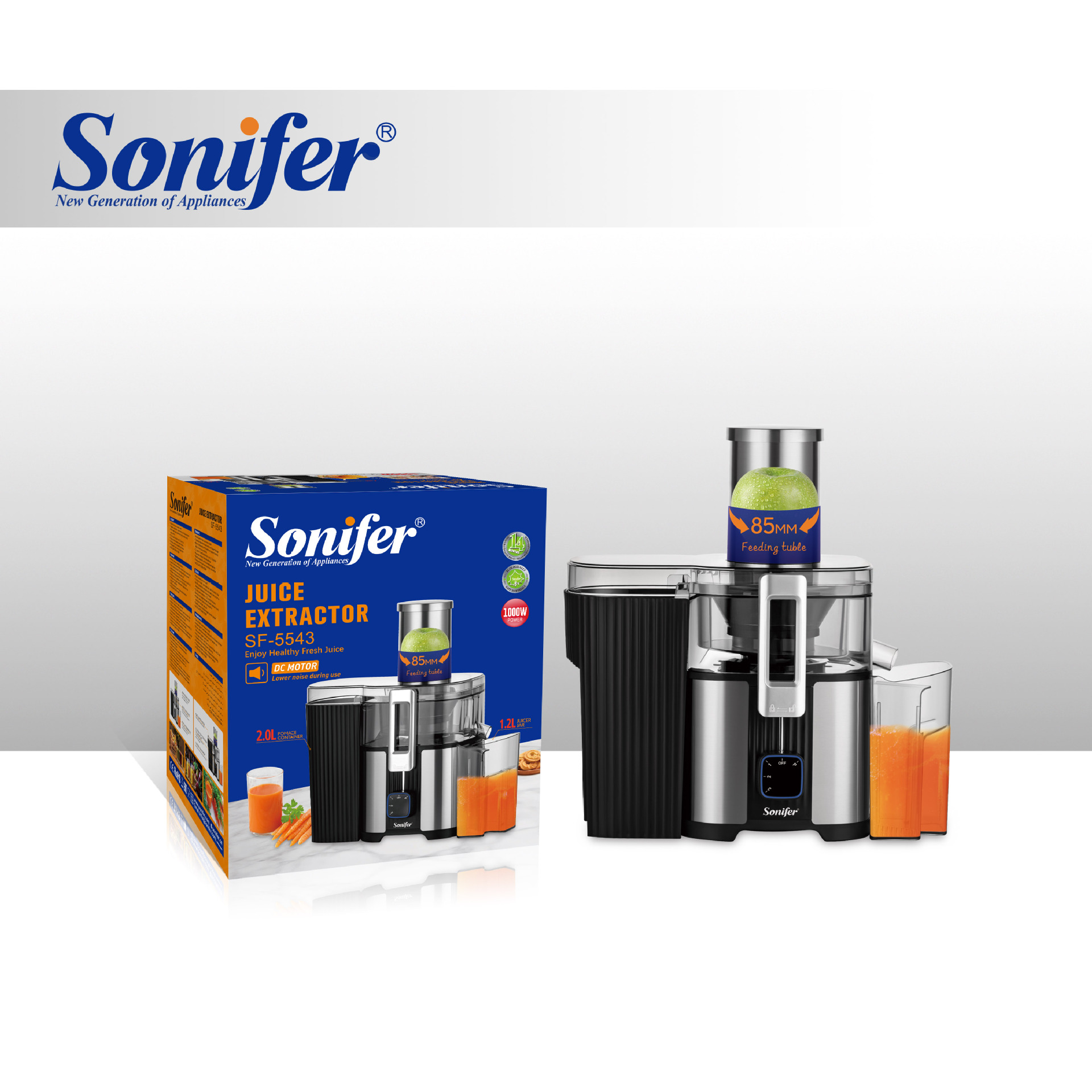 Sonifer SF-5543跨境新款多功能大口径原汁机纯铜DC电机Juicer