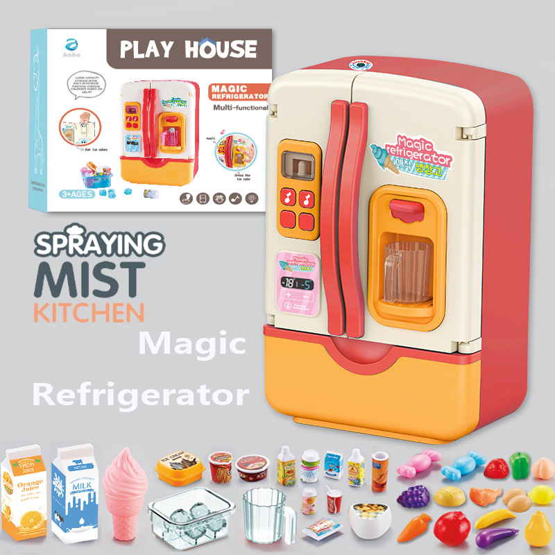 Light spray water, electric children's house play toy, refrigerator simulation home, children's parent-child interactive toy gift Specification image