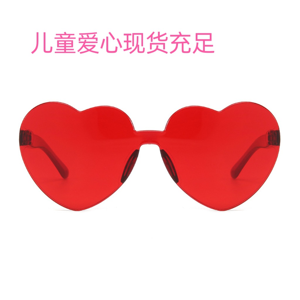 新款儿童桃心太阳镜 爱心太阳眼镜 果冻糖果色无框心型眼镜批发