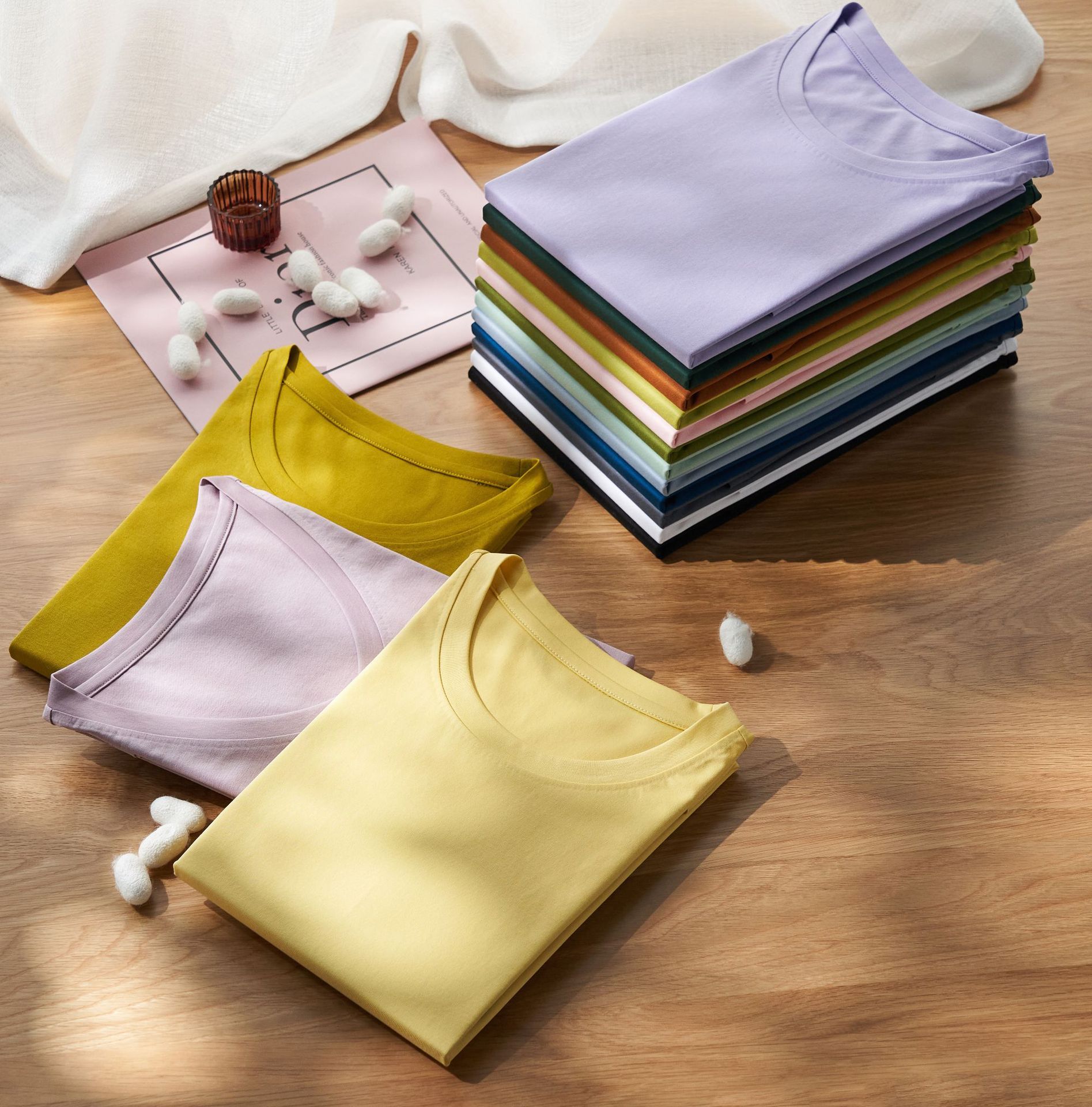 New 15-color double-sided mercerized cotton T-shirt for women, short-sleeved white T-shirt, loose V-neck pure cotton solid color T-shirt for women in summer