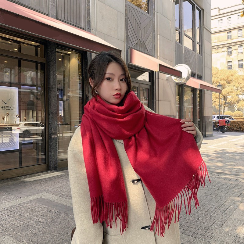Woolen Scarf Women's Autumn And Winter Thick Imitation Cashmere Scarf Korean Women's Shawl Winter Solid Color Cashmere Scarf Wholesale Specification drawing
