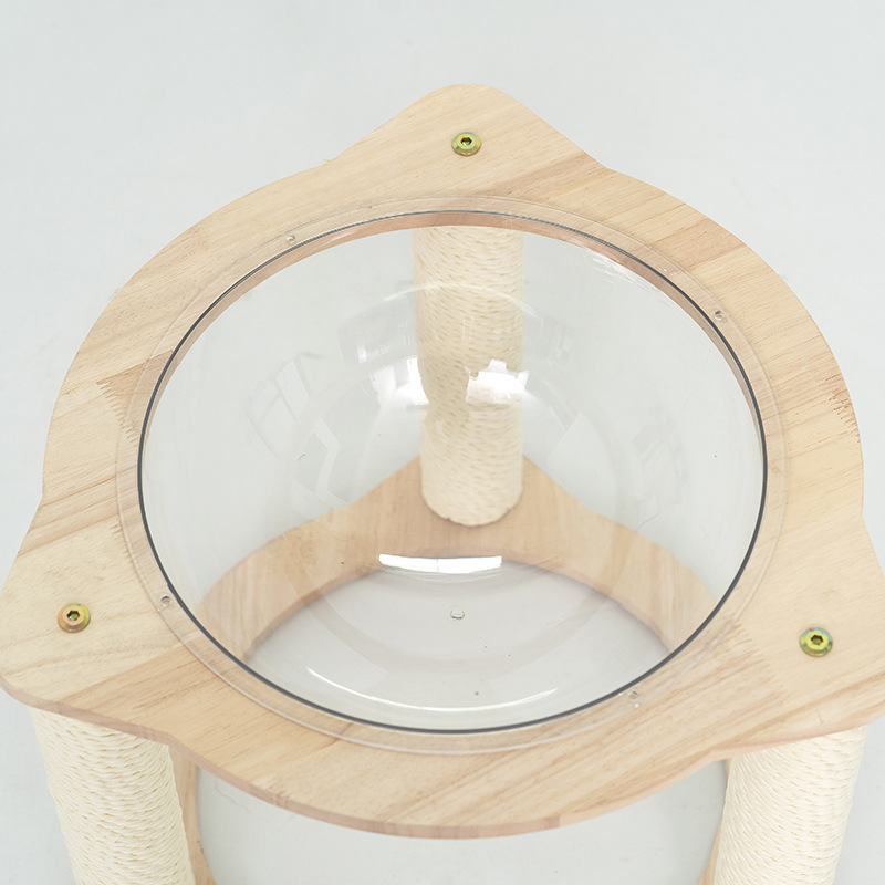 Acrílico transparente cápsula triangular gatillo de gato simple kraft cat scratchpost madera de roble cama de gato de madera sólida gatillo pequeño details Picture