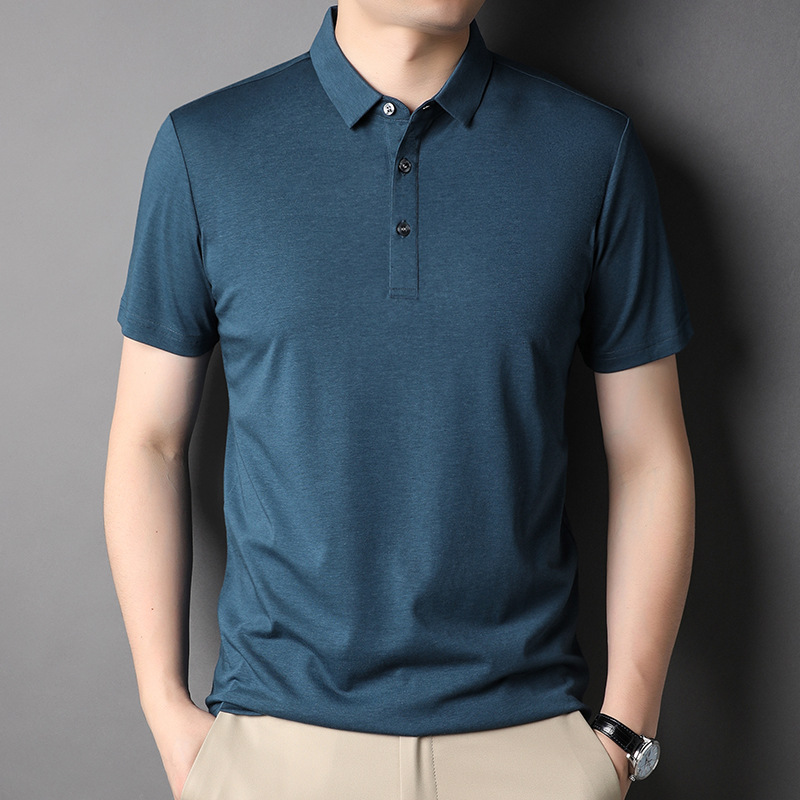 The 2022 summer new solid-color short-sleeved T-shirt with mulberry silk is a trendy business and casual fit for young and middle-aged men Specification image