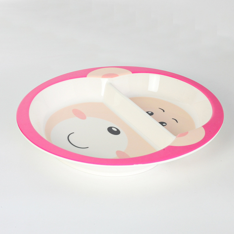 Children's Tableware Melamine Plate Tableware Plate Two Grid Plates Cartoon Cute Monkey Grid Without Flavor Plate Wholesale Application Scenario