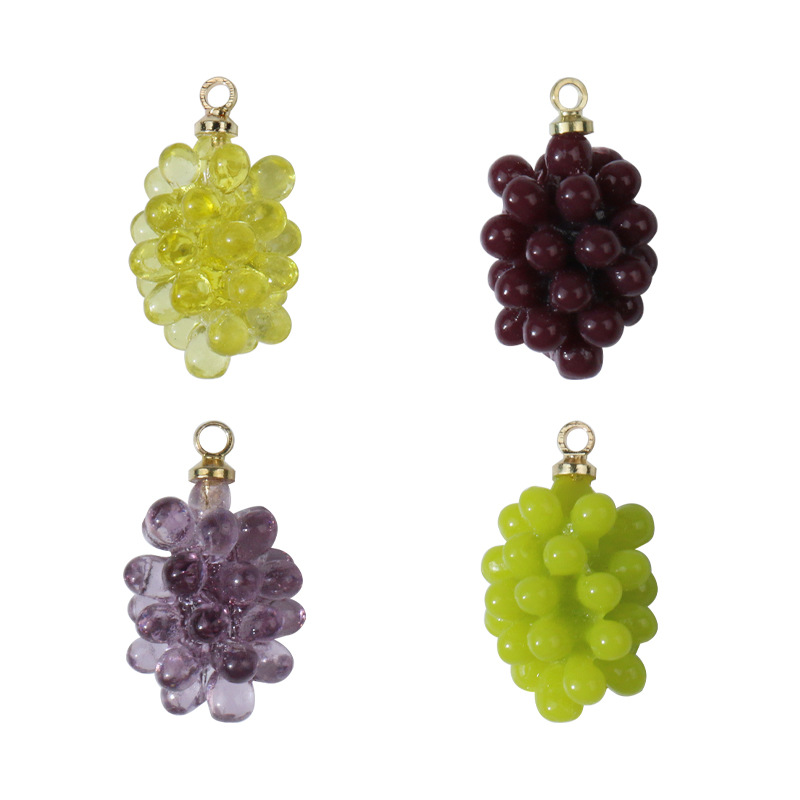 趣味水果树脂仿真葡萄吊坠DIY手工饰品材料 耳环耳饰项链配件批发白底实物图