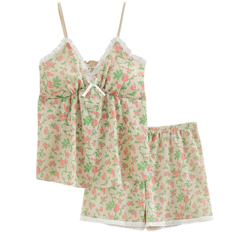 Summer fairy style pajamas for women, thin halter shorts set, Korean style Instagram cute and fresh floral home wear Item Picture