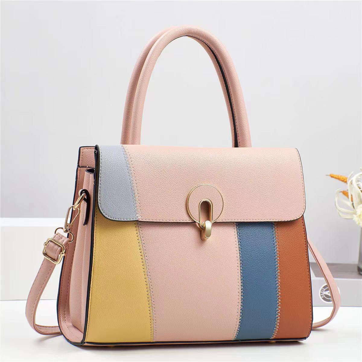 New Patchwork Color Contrast Handbag Fashion Cross-Border Trend Women's Bag Advanced Sense Large Capacity Shoulder Bag Crossbody Bag
