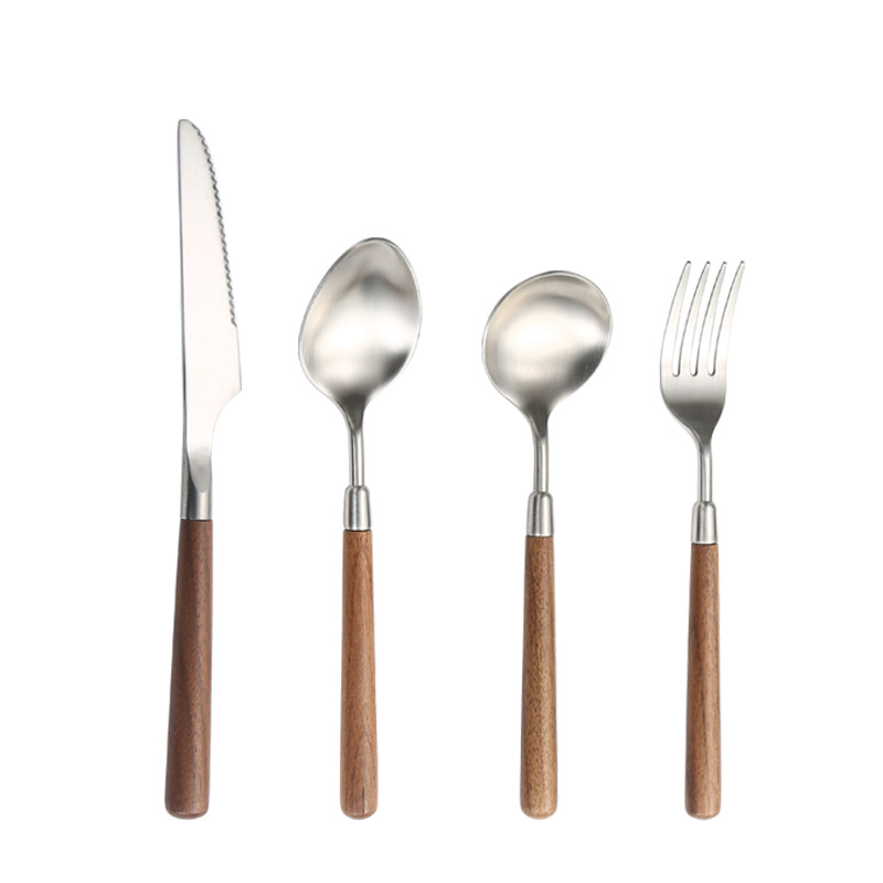 Amazon 304 Stainless Steel Walnut Handle Knife And Fork Spoon Western Restaurant Steak Knife And Fork Travel Portable Tableware Set Item Picture