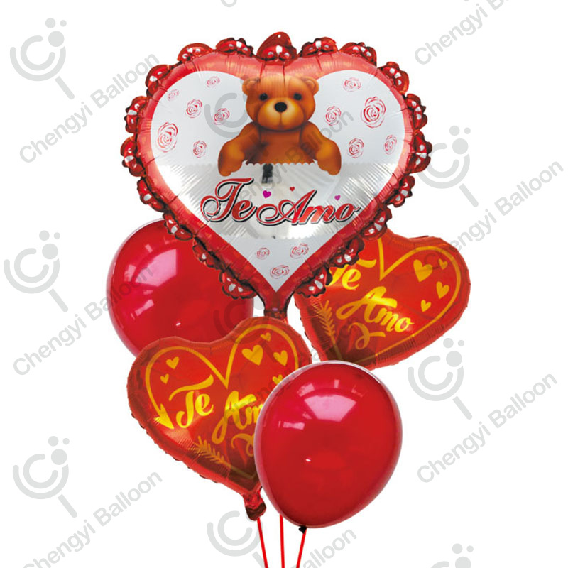 New cross-border aluminum film balloon set, Little Bear Spanish "I Love You" Valentine's Day wedding party decoration, business climate ball Specification image
